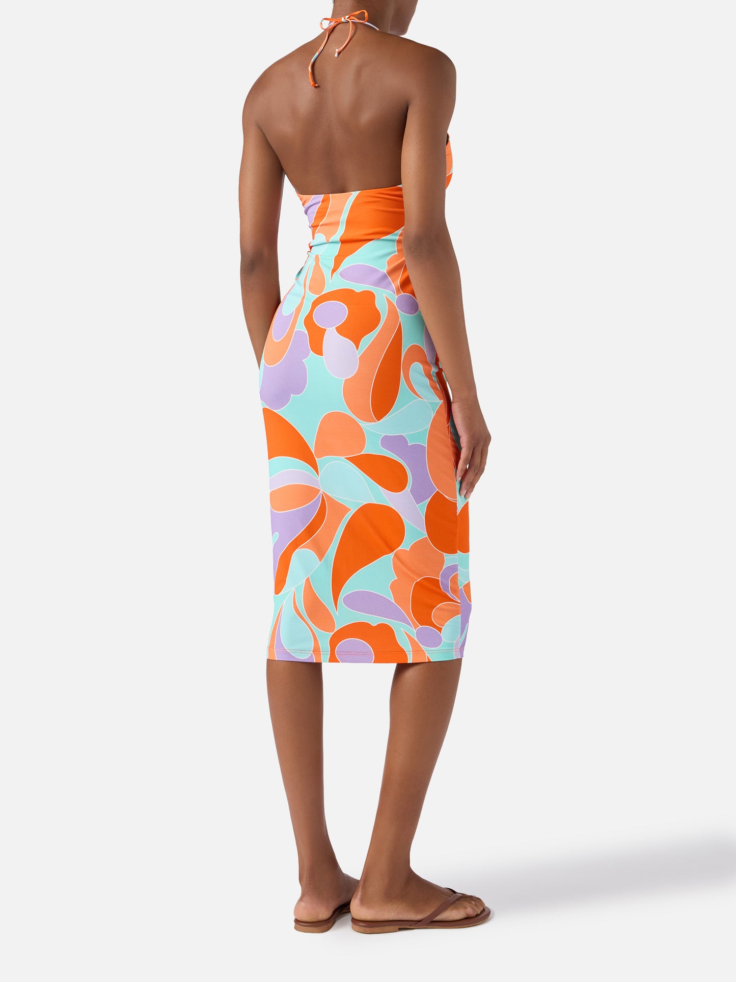 Abito longuette cut cut con stampa ad onde