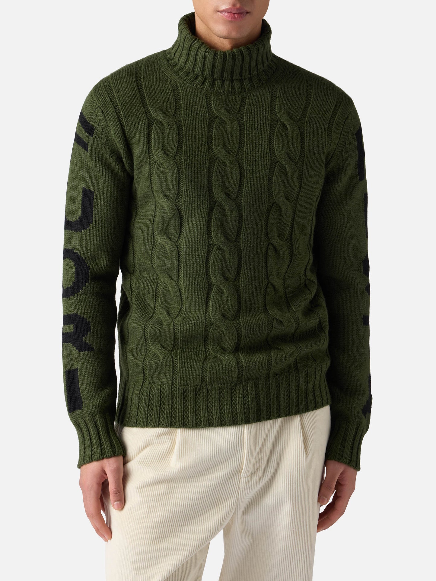 Rollkragenpullover für Herren mit Zopfmuster und Fuori Pista-Jacquard