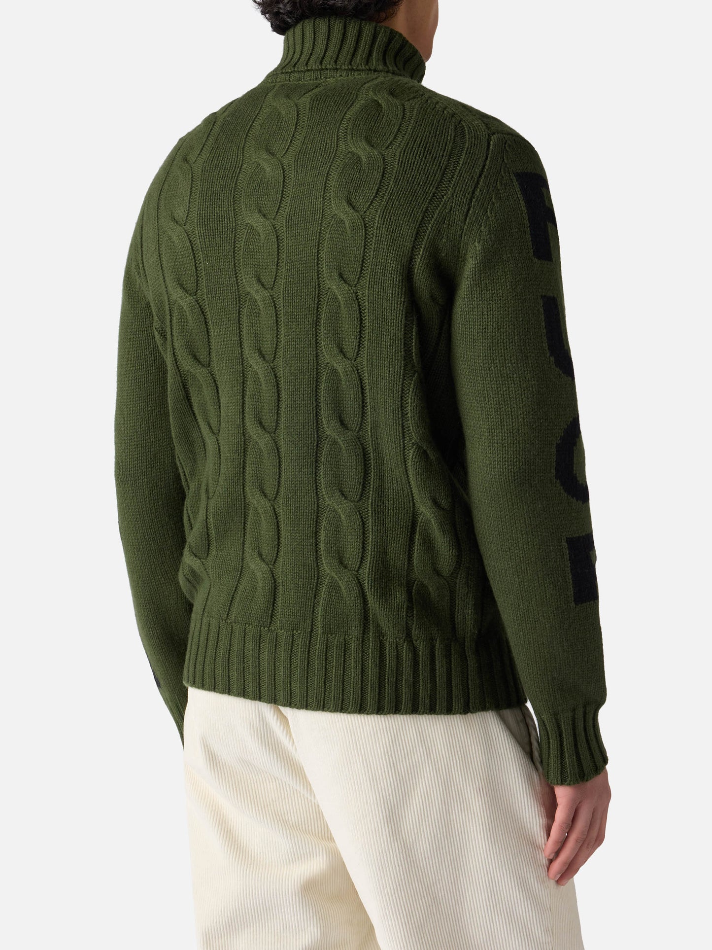 Rollkragenpullover für Herren mit Zopfmuster und Fuori Pista-Jacquard