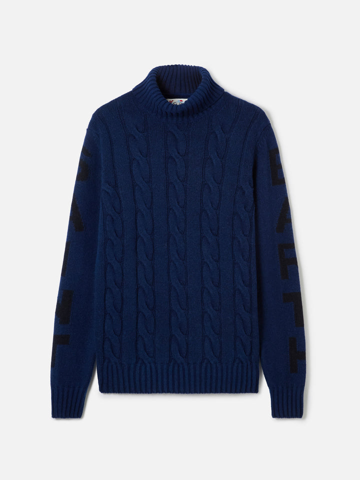 Fisherman blue vintage cable-knit turtleneck