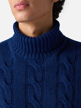 Man black cable knit turtleneck sweater Fisherman