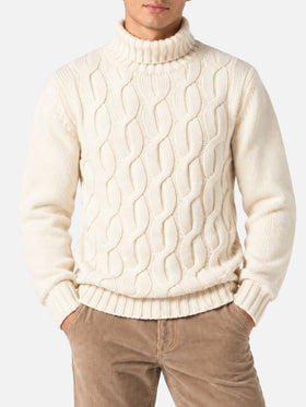 Maglia Fisherman in misto cashmere panna lavorazione trecce