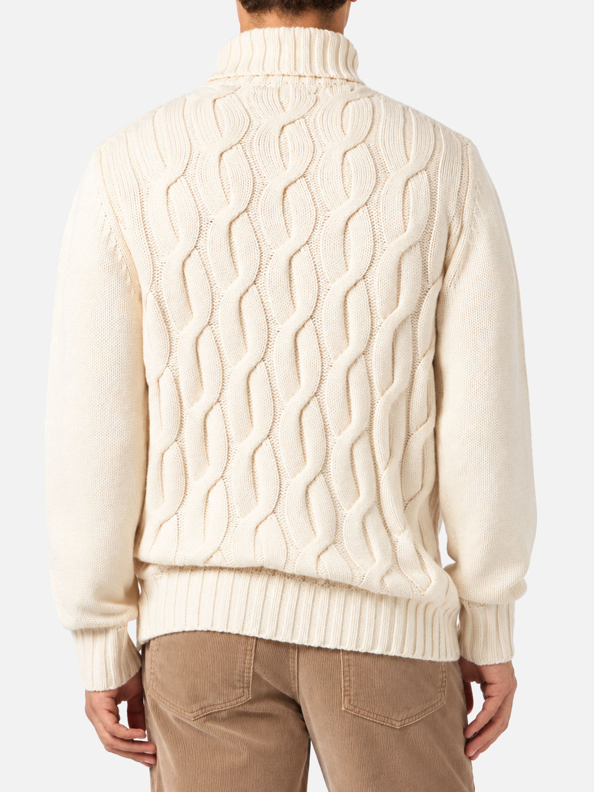 Maglia Fisherman in misto cashmere panna lavorazione trecce