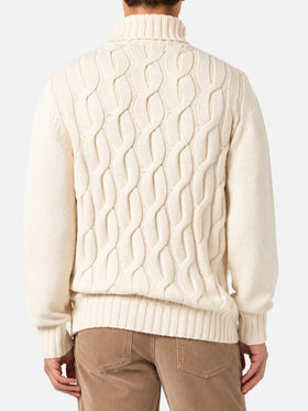 Maglia Fisherman in misto cashmere panna lavorazione trecce