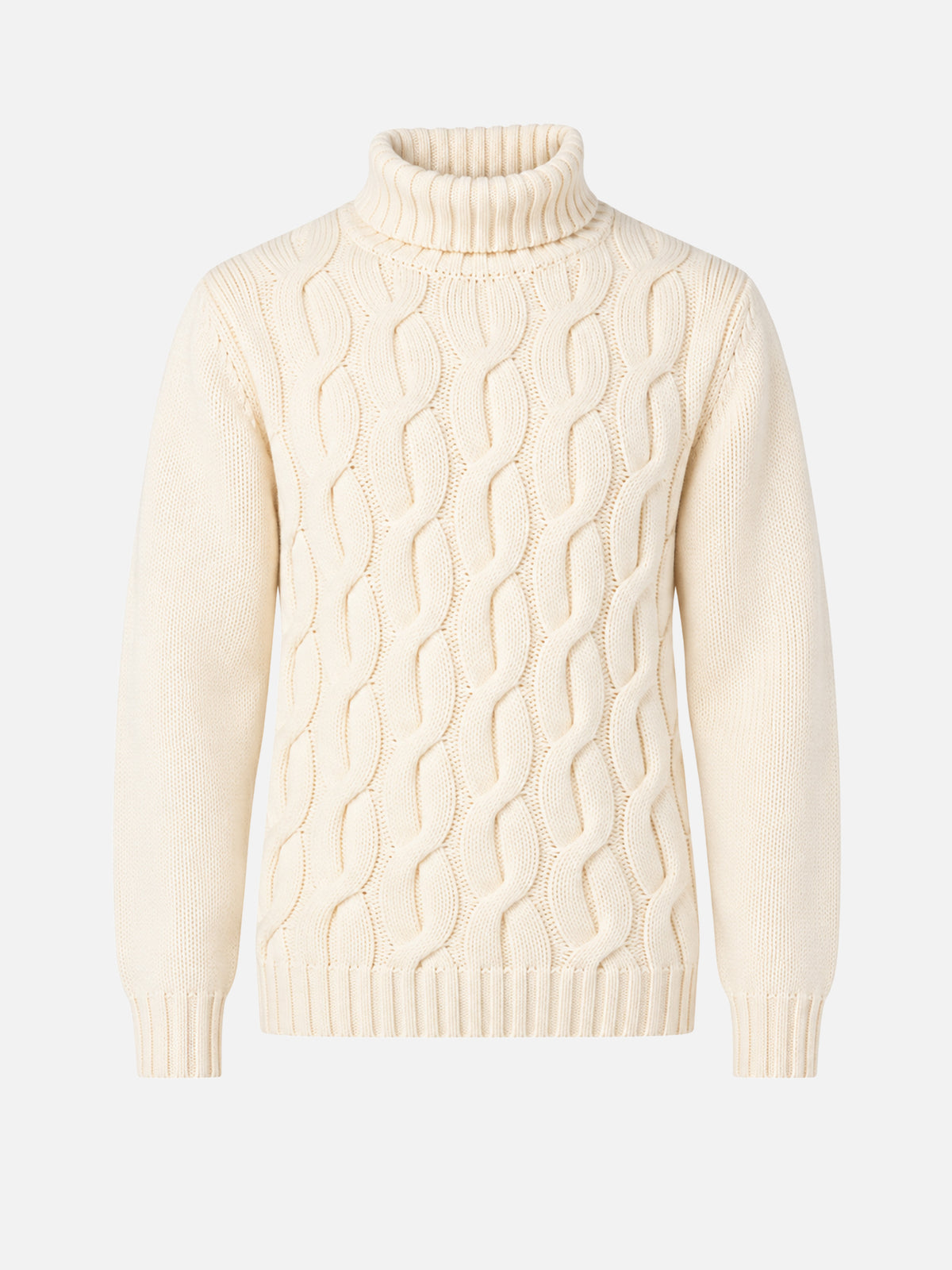 Maglia Fisherman in misto cashmere panna lavorazione trecce