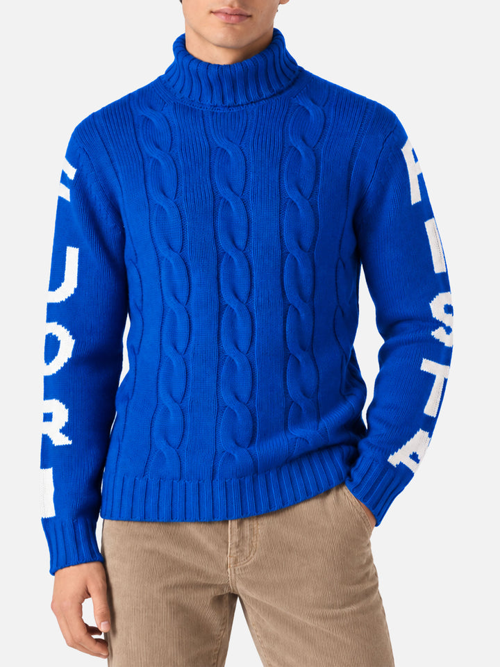 Maglia Fisherman collo alto con jacquard Fuori pista blu