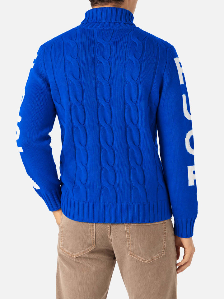 Maglia Fisherman collo alto con jacquard Fuori pista blu
