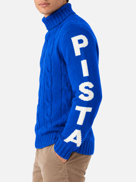 Pull à col roulé en maille torsadée style pêcheur avec jacquard Fuori pista bleu 