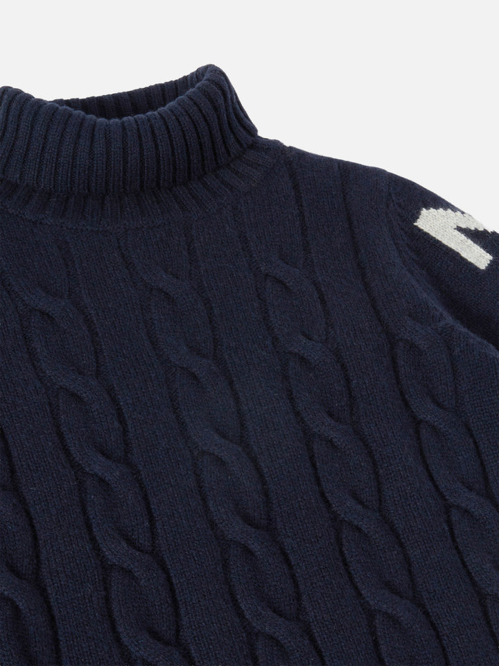 Dolcevita a trecce Fisherman Jr blu navy con jacquard Saint Moritz