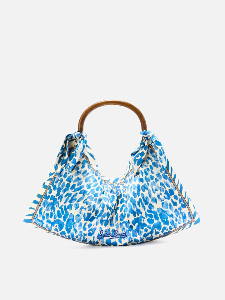 Borsa Foulard in seta con manico in legno e fantasia animalier