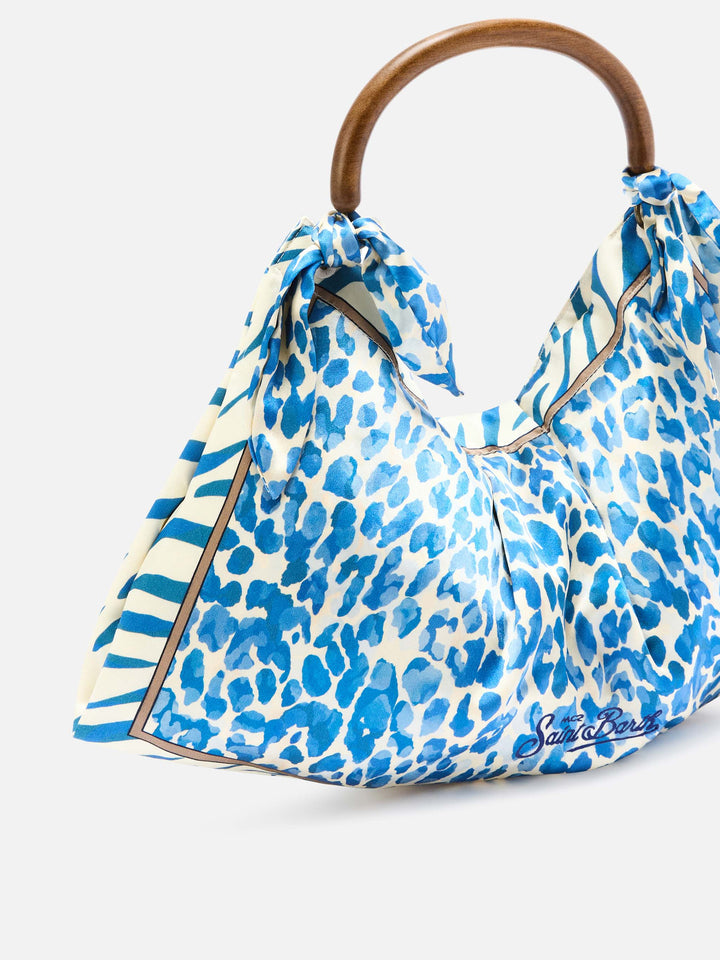 Borsa Foulard in seta con manico in legno e fantasia animalier