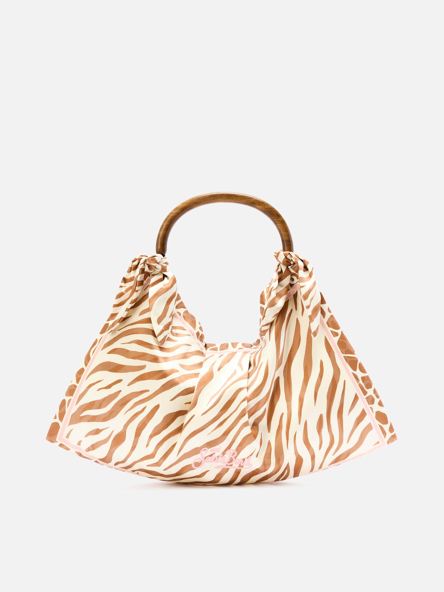 Bolso foulard de seda con asa de madera y estampado animal 