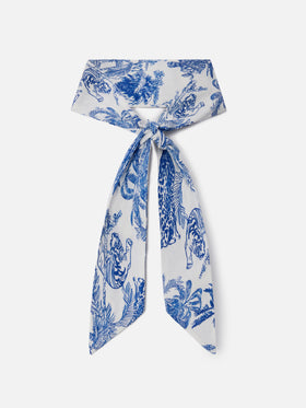 Band scarf in cotton with toile de Jouy print