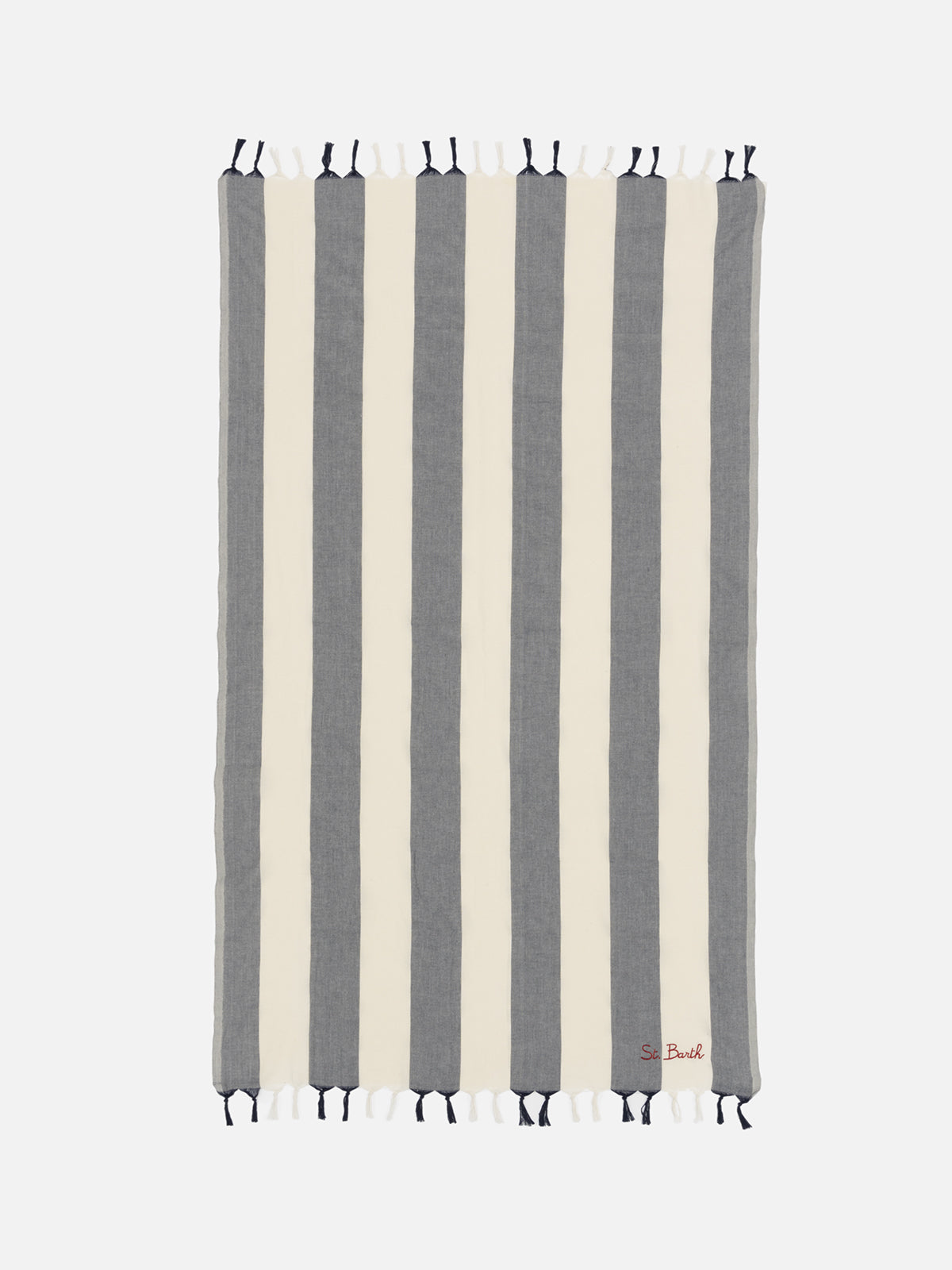 Light cotton beach towel Fouta with navy blue striped print - MC2 Saint Barth