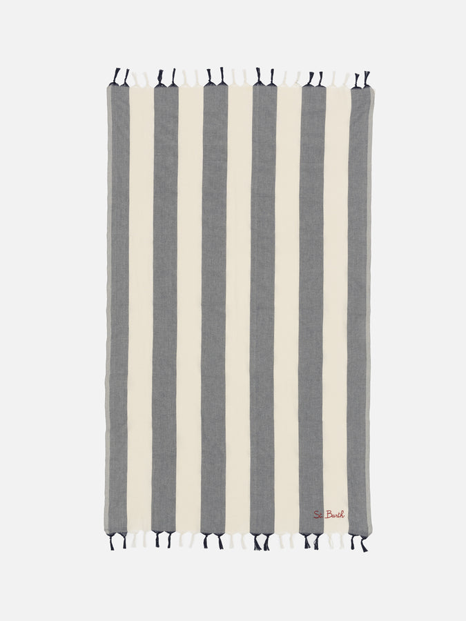 Mc2 Saint Barth Light cotton beach towel Fouta with navy blue striped print