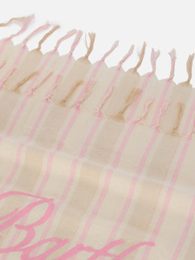 Foutas Lightbeach towel with beige and white stripes and embroidered logo