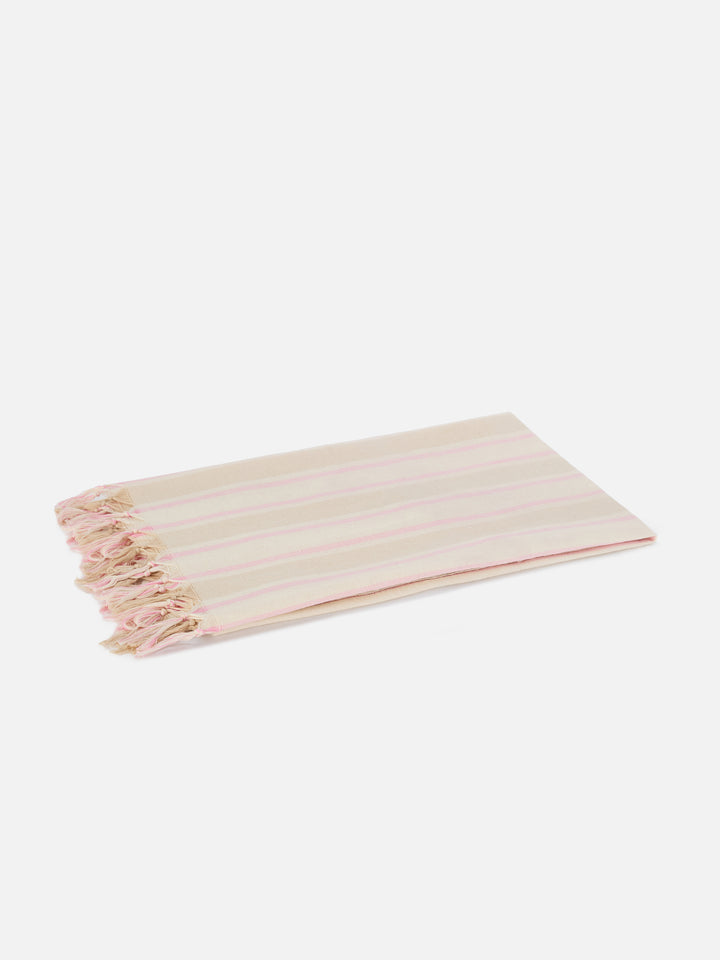 Telo mare Foutas Lighta righe beige e bianche con logo ricamato