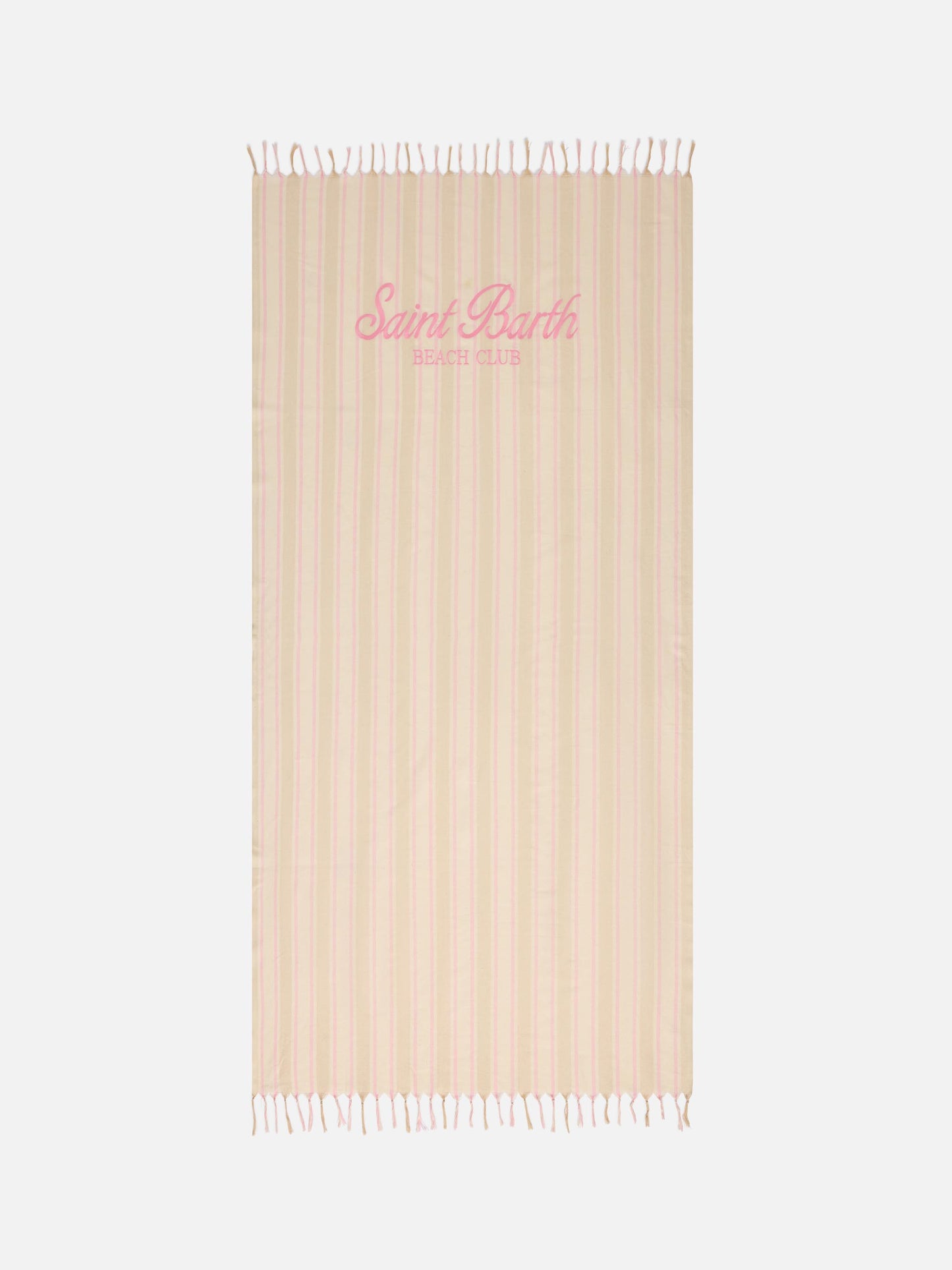 Telo mare Foutas Lighta righe beige e bianche con logo ricamato