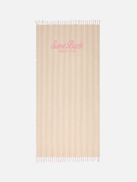 Telo mare Foutas Lighta righe beige e bianche con logo ricamato