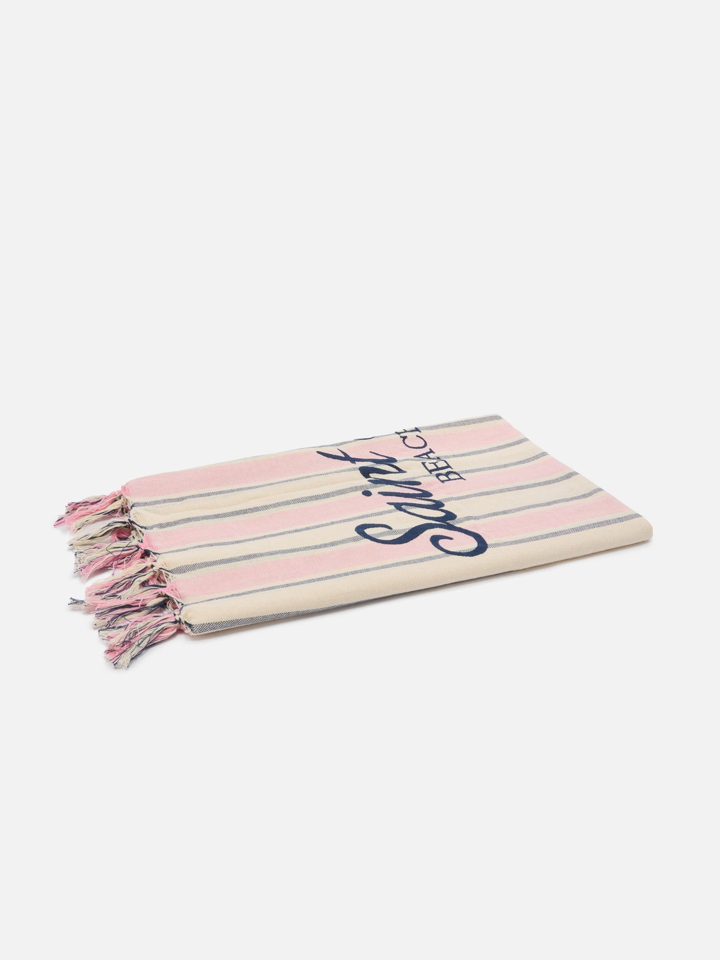 Foutas Lightbeach towel with pink and white stripes and embroidered logo