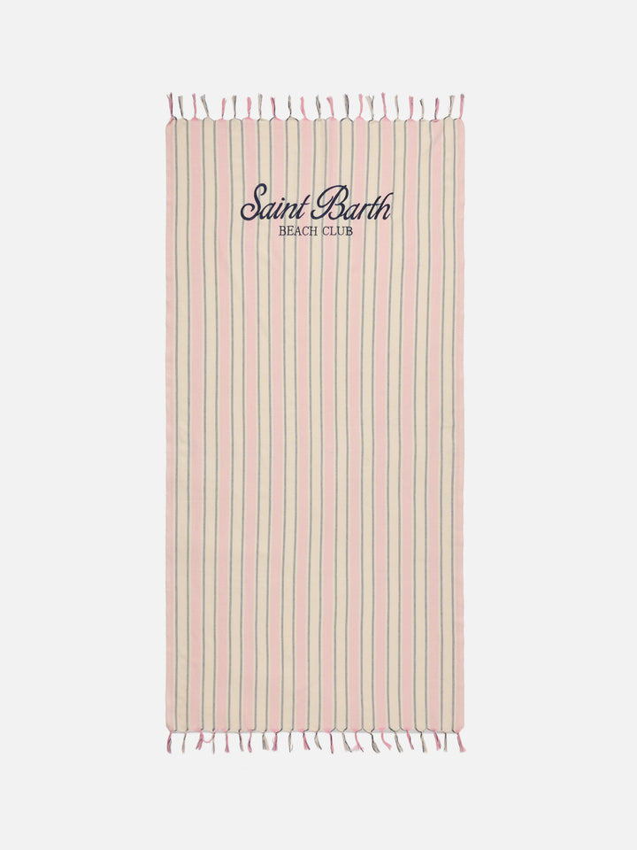 Telo mare Foutas Lighta righe rosa e bianco con logo ricamato