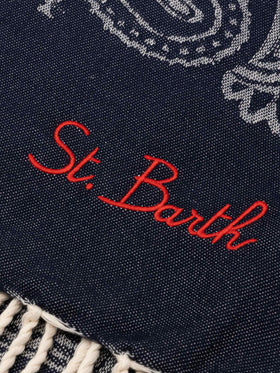 Foutas cotton Jaquard beach towel with navy blue bandana pattern
