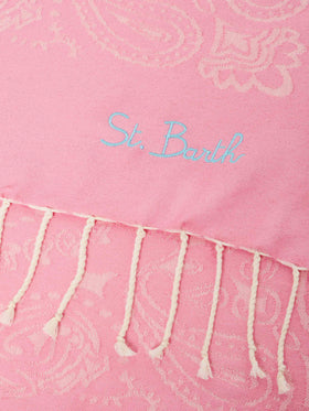 Foutas cotton Jaquard beach towel with pink bandana pattern