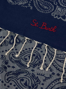 Telo mare Foutas in cotone jacquard con fantasia bandana blu navy