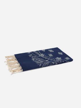 Telo mare Foutas in cotone jacquard con fantasia bandana blu navy
