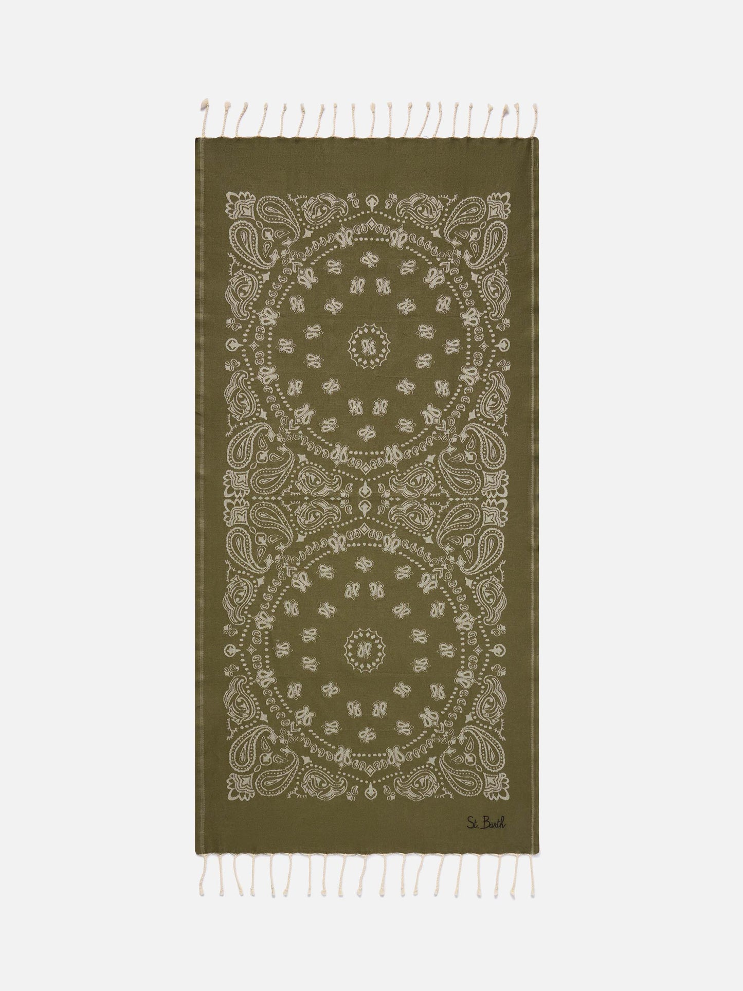 Foutas-Badetuch aus Baumwoll-Jaquard mit Bandana-Muster in Military-Grün 
