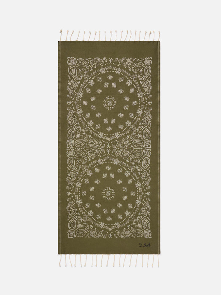 Toalla de playa foutas de algodón Jaquard con estampado bandana verde militar 