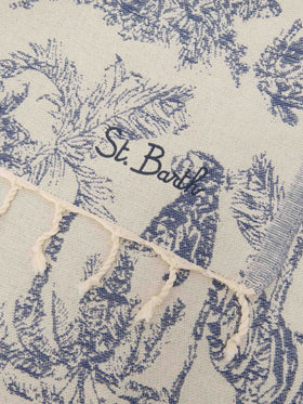 Foutas cotton beach towel with toile de Jouy Jaquard