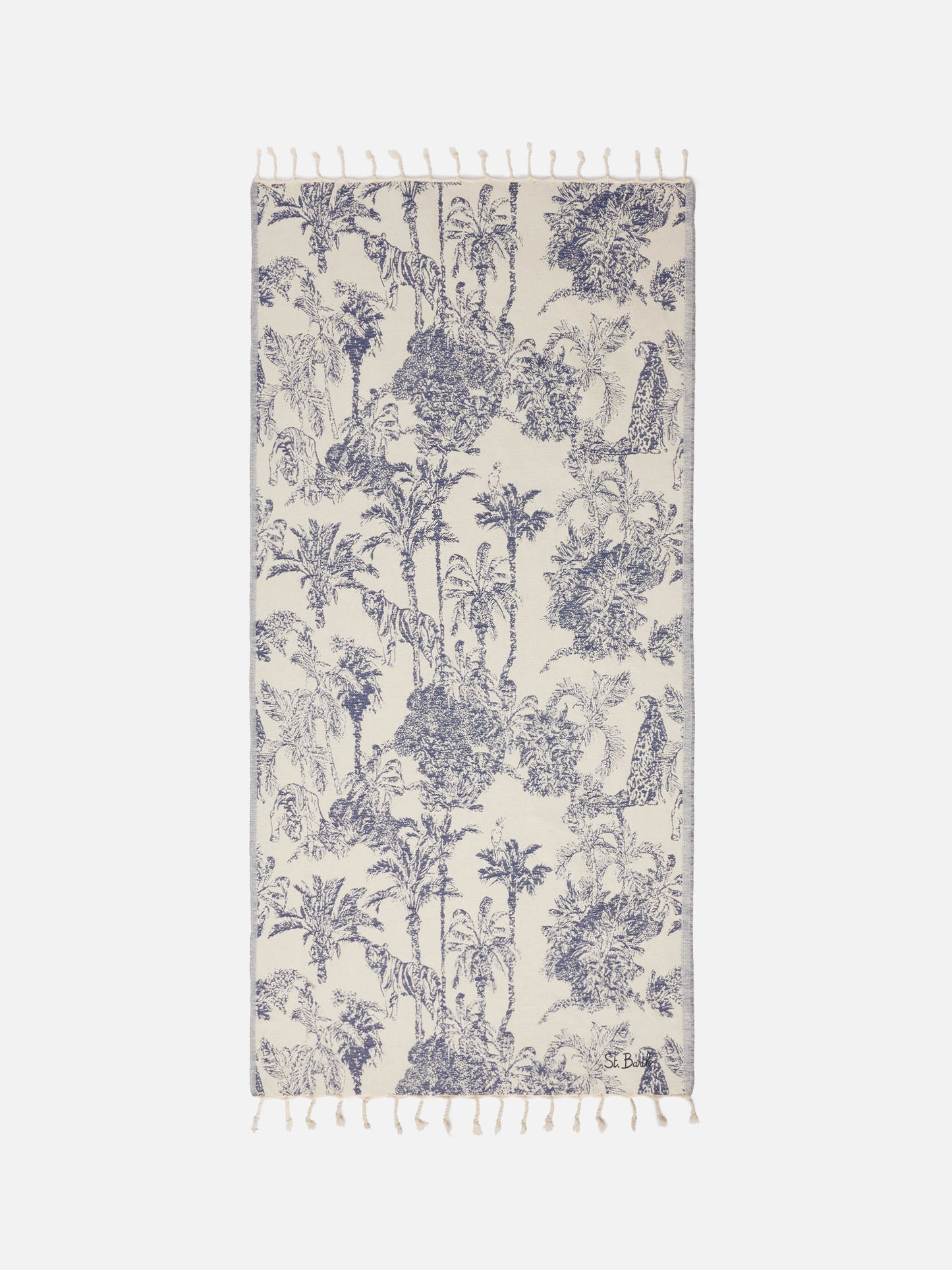Foutas cotton beach towel with toile de Jouy Jaquard