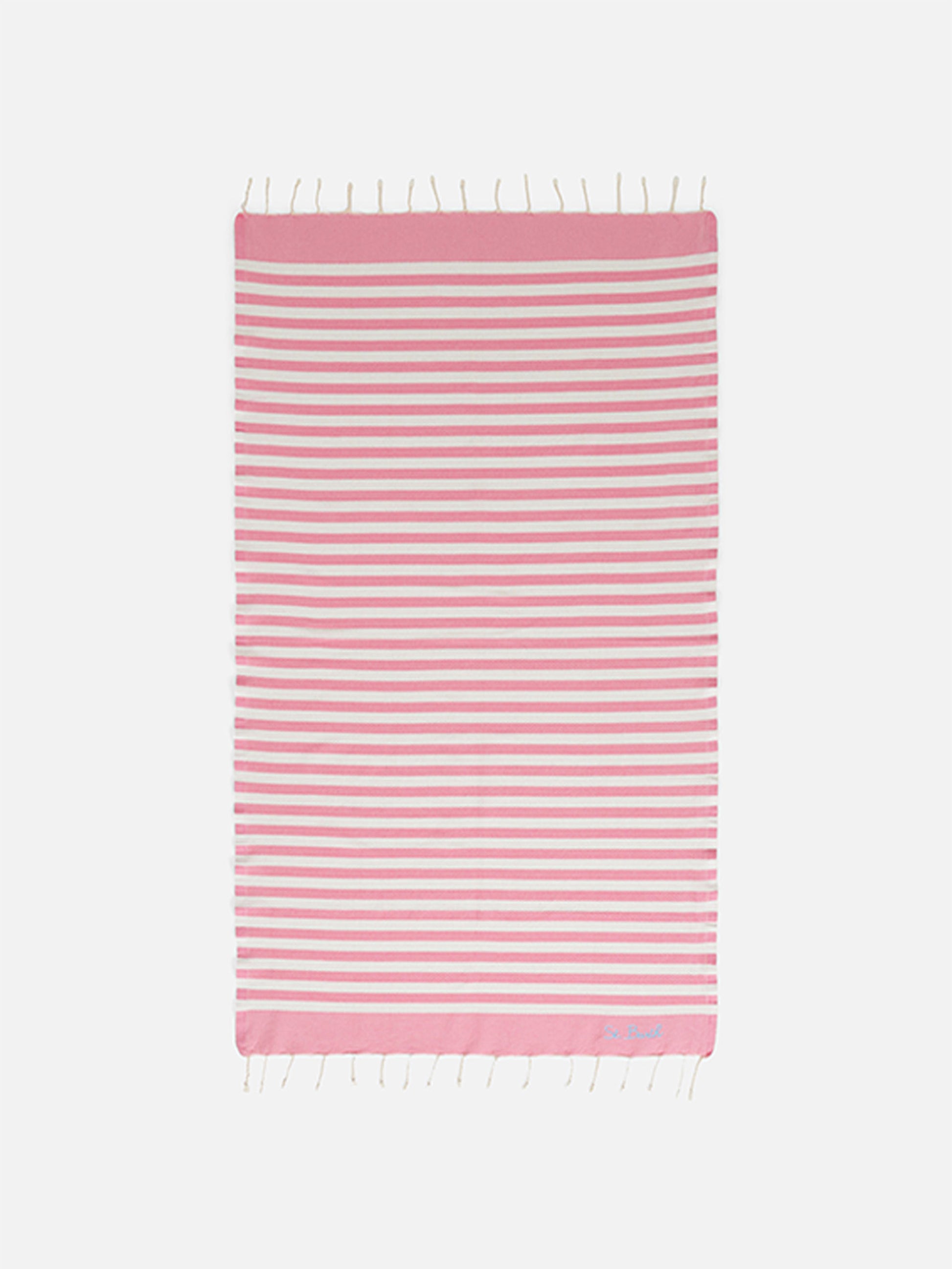Cotton beach towel Fouta with pink striped print - MC2 Saint Barth