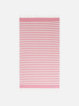Cotton beach towel Fouta with pink striped print - MC2 Saint Barth