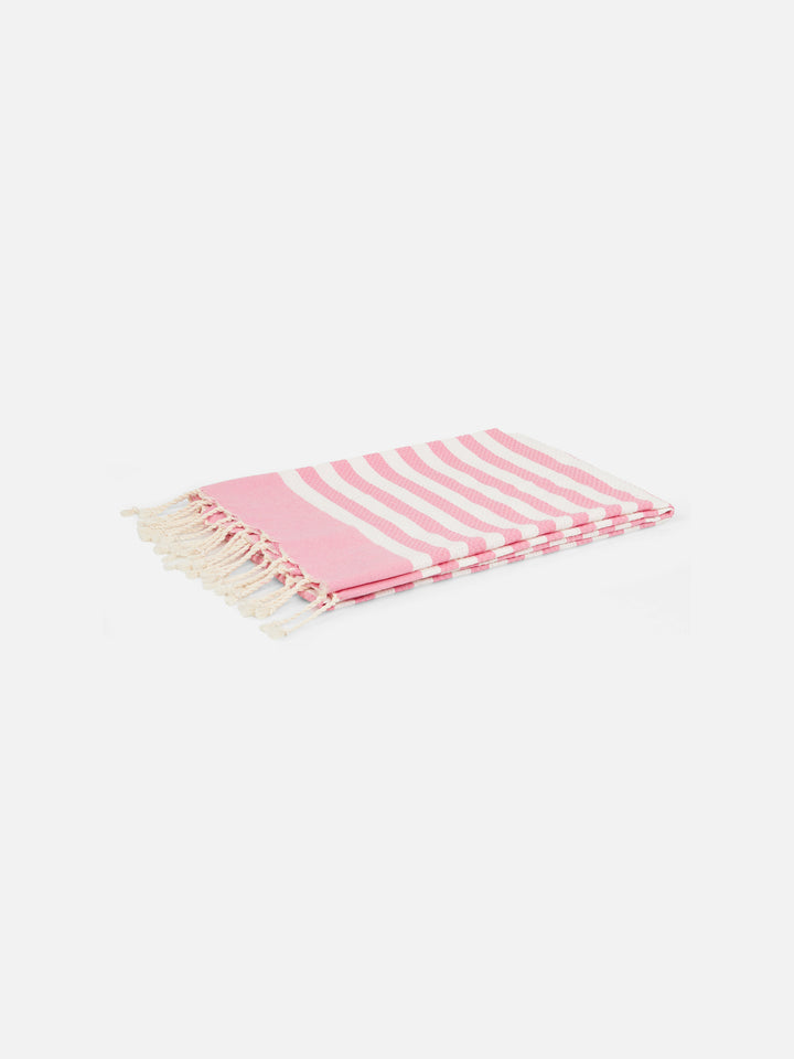Cotton beach towel Fouta with pink striped print - MC2 Saint Barth