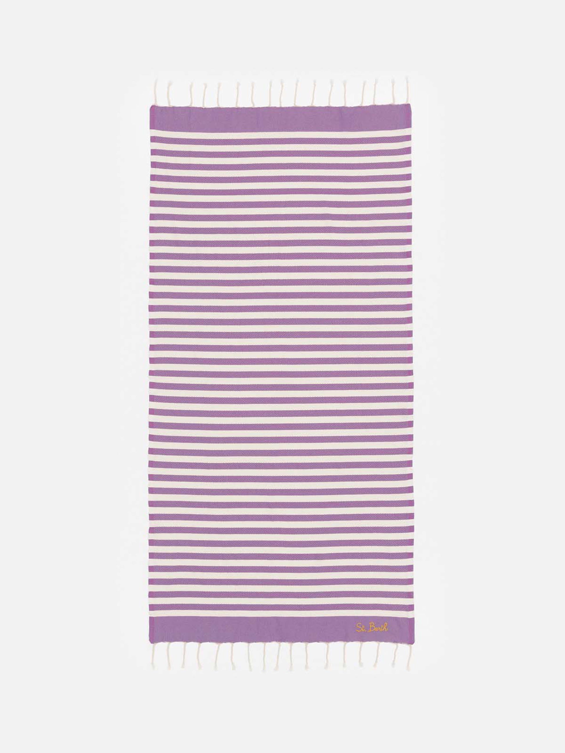 Cotton beach towel Fouta with purple striped print - MC2 Saint Barth