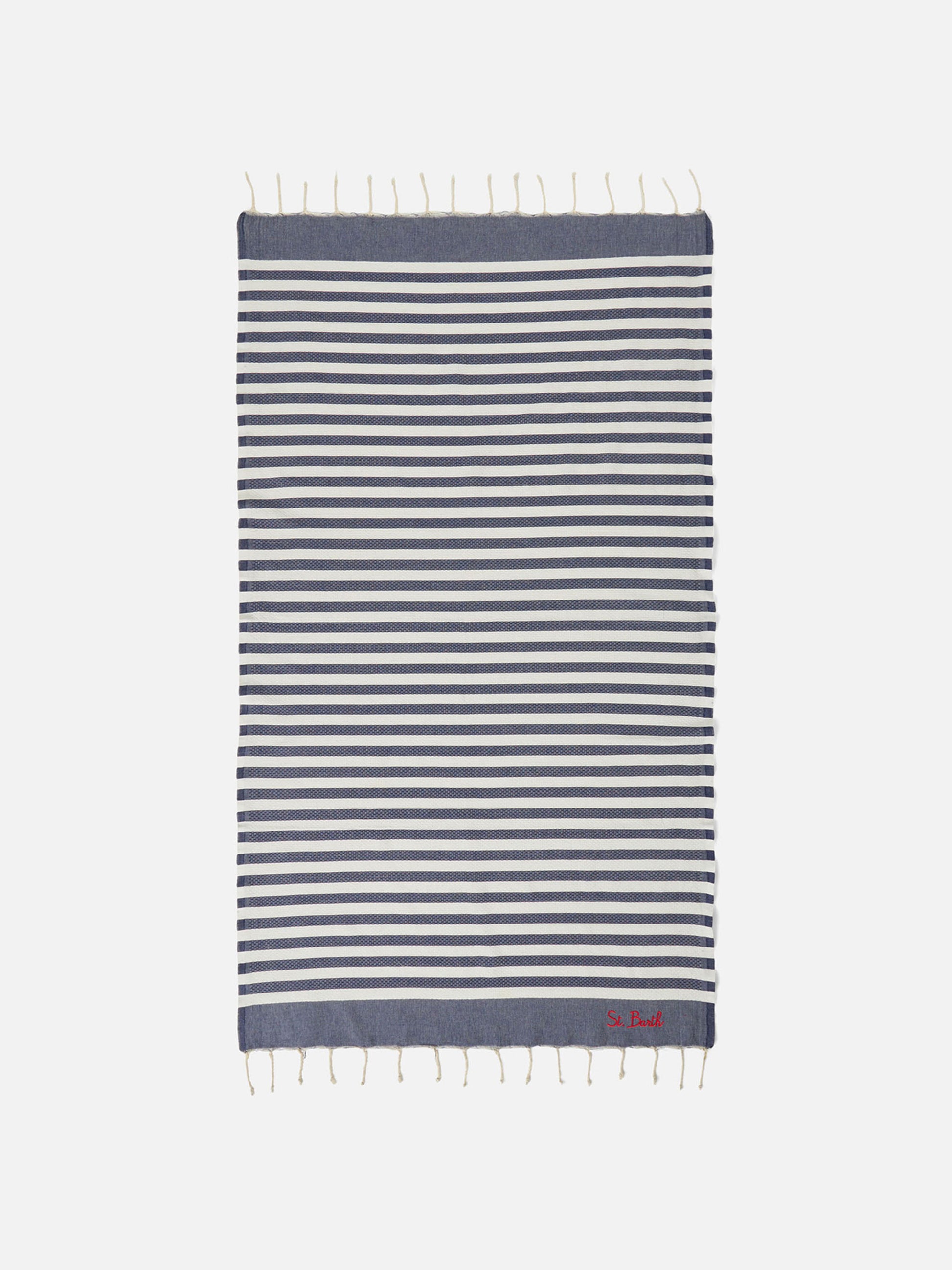 Cotton beach towel Fouta with navy blue striped print - MC2 Saint Barth