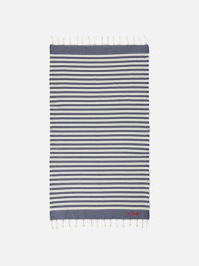 Cotton beach towel Fouta with navy blue striped print - MC2 Saint Barth