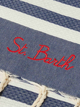 Cotton beach towel Fouta with navy blue striped print - MC2 Saint Barth