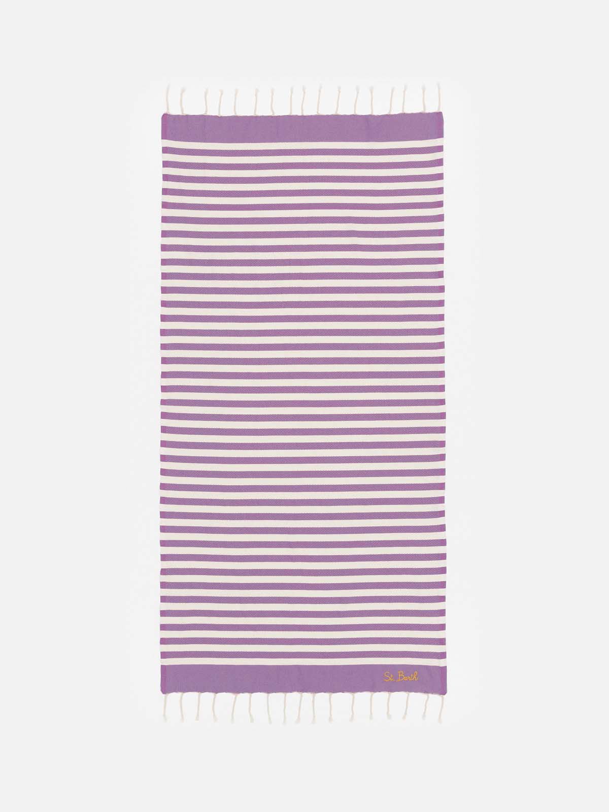 Cotton beach towel Fouta with purple striped print - MC2 Saint Barth