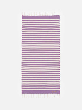 Cotton beach towel Fouta with purple striped print - MC2 Saint Barth