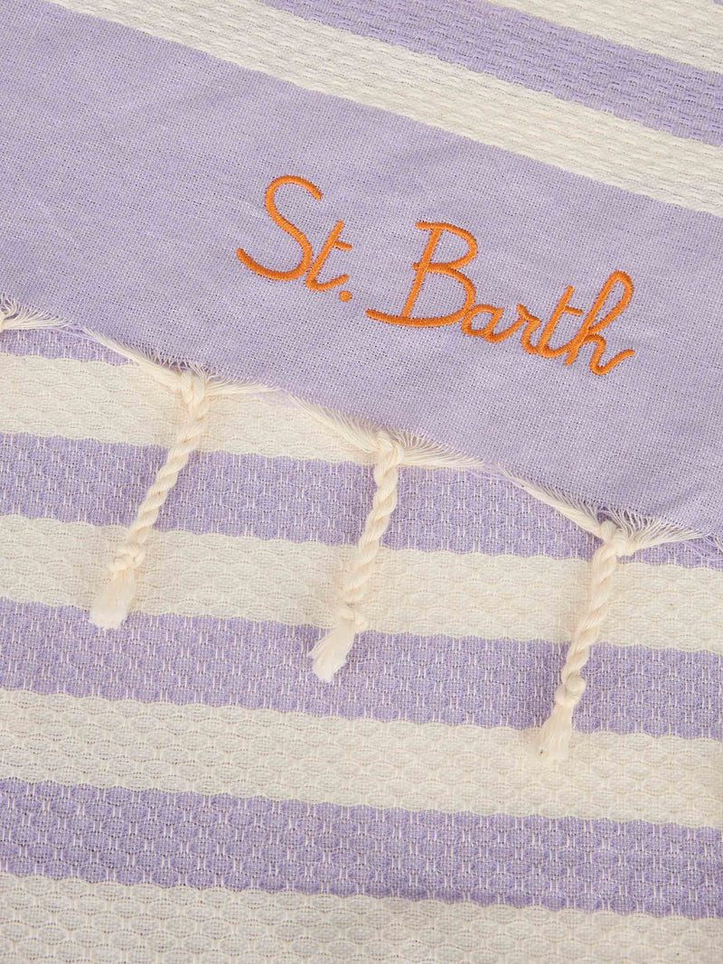 Cotton beach towel Fouta with purple striped print