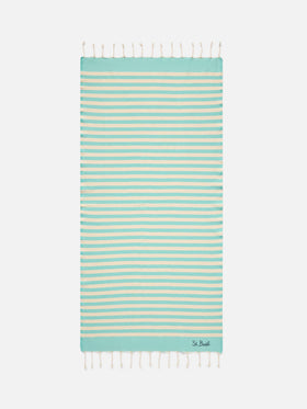 Foutas-Strandtuch mit aqua-grünen und weißen Streifen 
