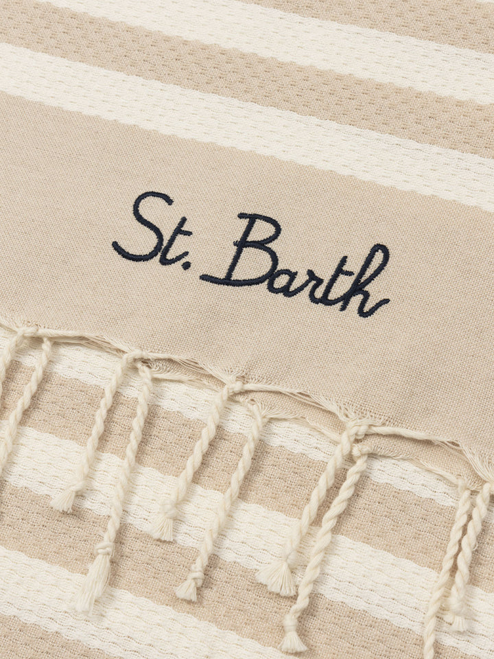 Cotton beach towel Fouta with beige striped print - MC2 Saint Barth