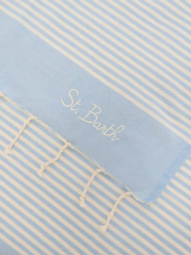 Foutas beach towel with small light blue and white stripes