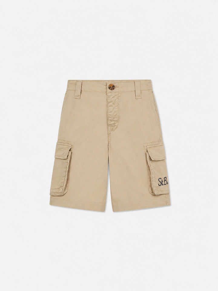 Boy beige cotton cargo shorts