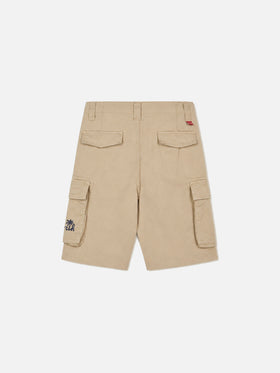 Boy beige cotton cargo shorts