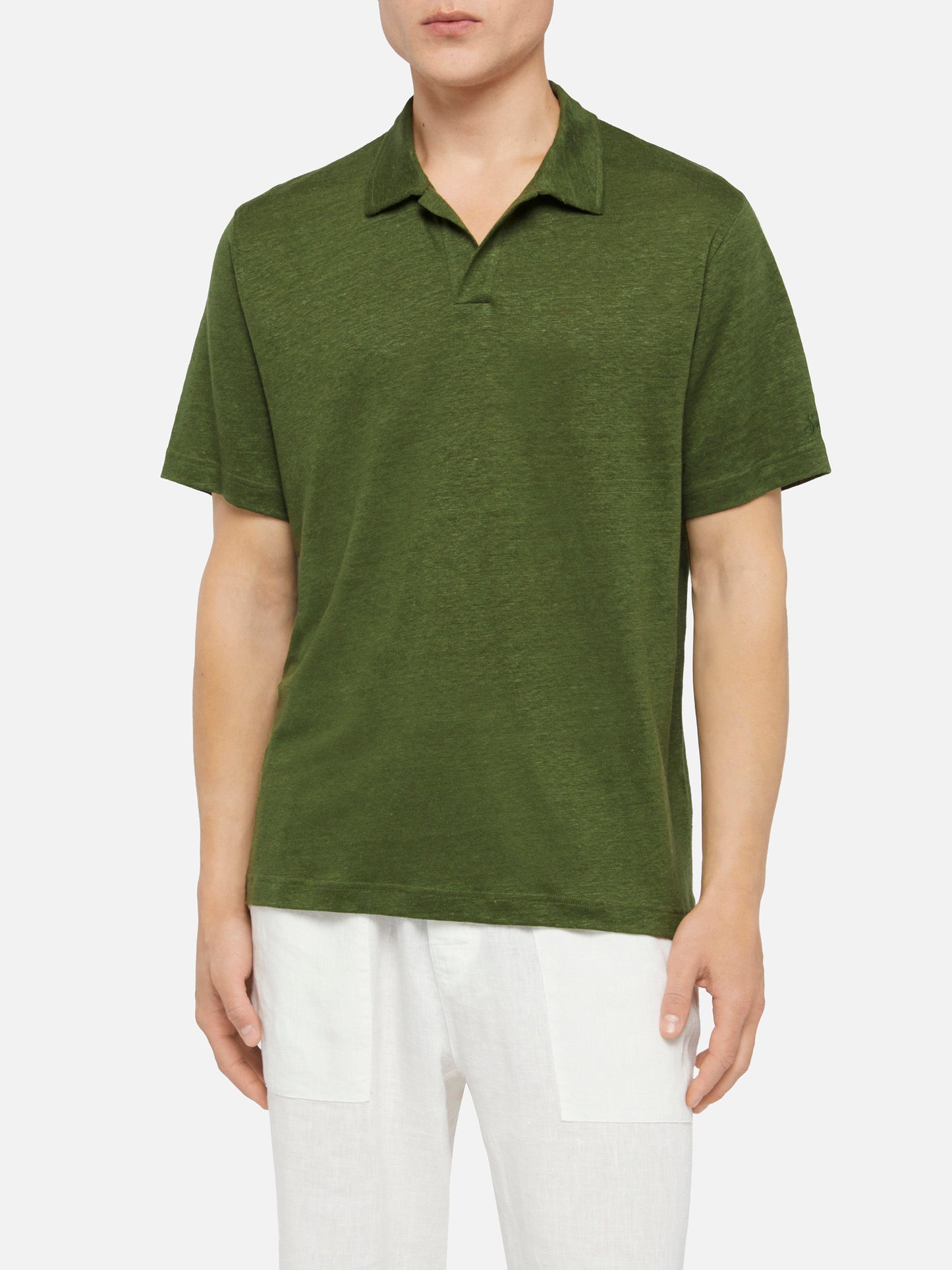 Military green linen buttonless polo shirt Fraser - MC2 Saint Barth