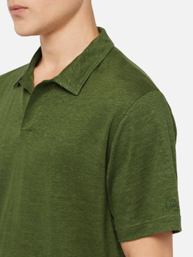 Military green linen buttonless polo shirt Fraser - MC2 Saint Barth